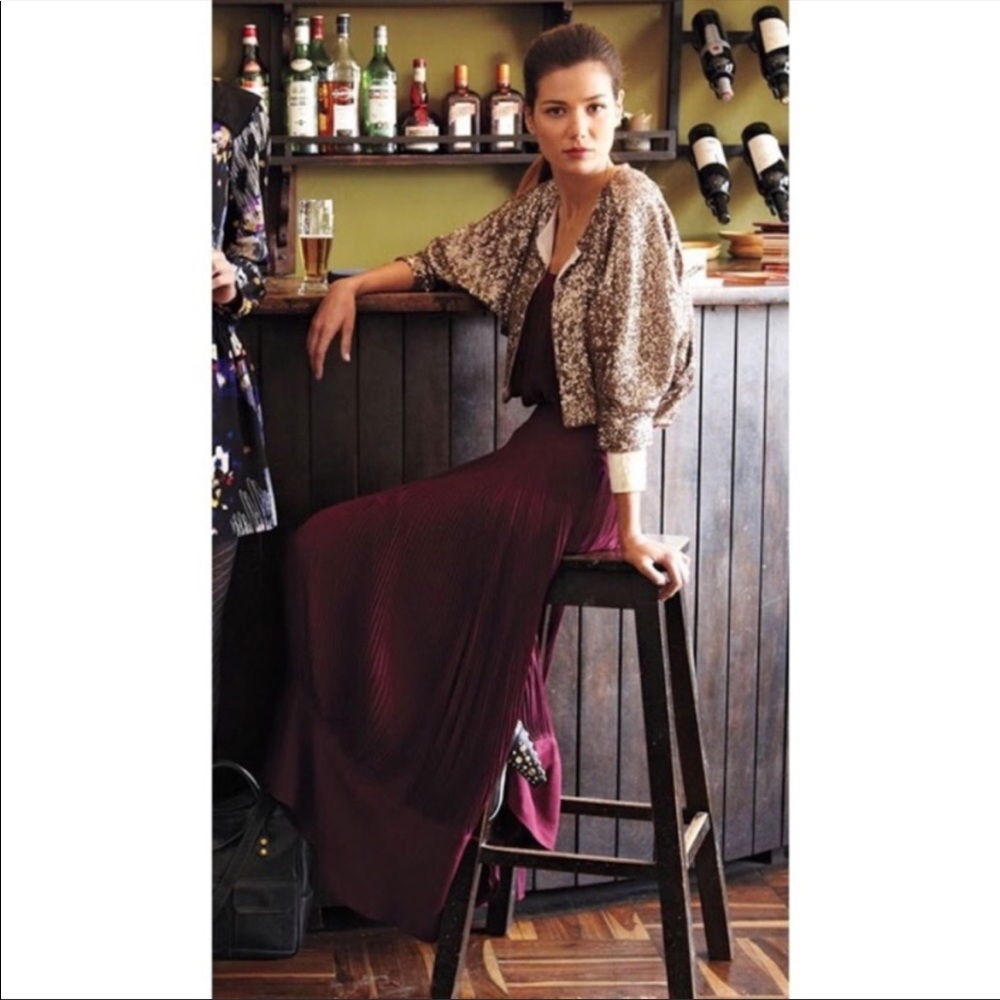 Anthropologie Maple Pleats Abounding maroon maxi skirt